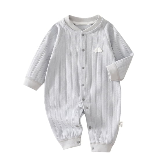 lulshou Baby Romper Male and Female Babies Bodysuit Solid Color Button Long Sleeved Round Neck Jumpsuit on Clearance