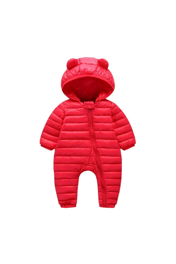Baby Romper One Piece Bodysuit Baby New Winter Solid Color Down Long Sleeved Hooded Jacket Baby Solid Color Long Sleeved Hooded Casual Outdoor Jacket Climbing Suit Jumpsuit on Clearance