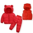 thumbnail image 1 of lulshou Boys Girls Cute Snowsuit Set Fall And Winter Three-Piece Suit Lightweight Jacket Set Long-Sleeved Hooded Suit 1-2 Years, Red, 1 of 3