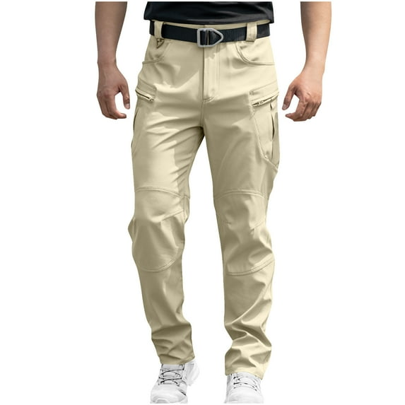 lulshou Cargo Pants for Men Loose Fit Stretch Waterproof Cargo Pants with Multiple Pockets Men's Pants for Outdoor & Daily Wear, Beige, M