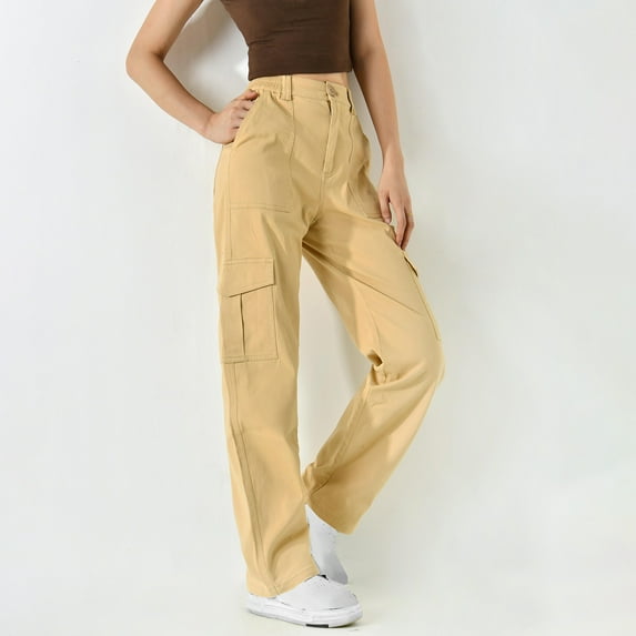 lulshou Cargo Pants for Women Fashion Casual Low Waist Button Work Pants Solid Color Sports Skinny Pants with Pockets