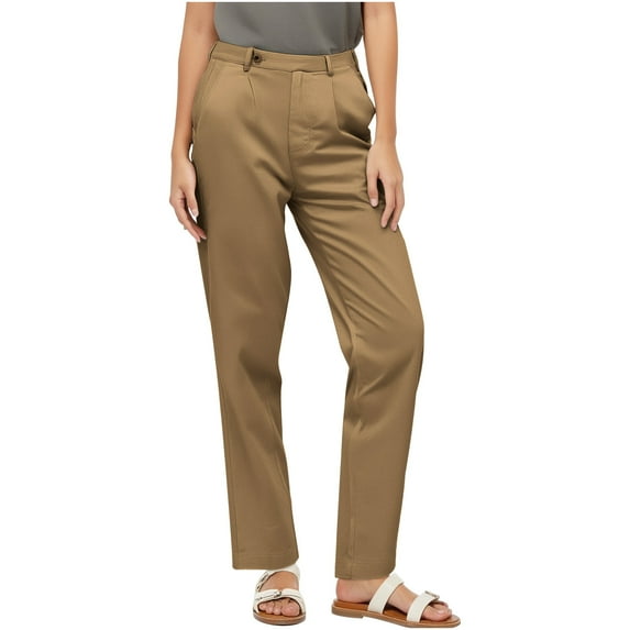lulshou Cargo Pants Women Casual Solid Color Straight Leg with Button Closure & Pockets, Workwear Trousers, Khaki, L