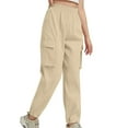 thumbnail image 1 of lulshou Cargo Pants Women Fashion High-Waisted Cargo Pants Cuffed Ankle Style Workwear Pants for Daily Wear, Khaki, L, 1 of 9