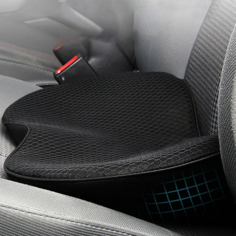 A car seat cushion with memory foam and lumbar support for long