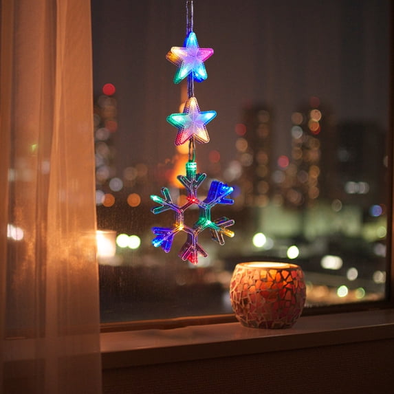 lulshou Christmas Window Lights Decorations, Battery Powered Christmas Window Hanging Lighted LED Sucker Lamp for Xmas Tree Fireplace Window Indoor Outdoor Decor, Christmas Decorations