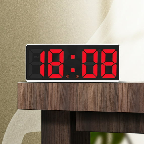 lulshou Digital Alarm Clock Simples LED Large Digital Display Fashion Alarm Clock Fully Functional Desktop Bedside Study Kitchen Clock White Frame