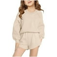 thumbnail image 1 of lulshou Fashionable Two-Piece Set Children's Boys Girls Long Sleeve Sweatshirt Tops and Pockets Shorts Two-piece Casual Sports Set Sweatshirt Set 3 Years, Beige, 1 of 6