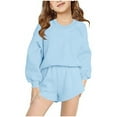 thumbnail image 1 of lulshou Fashionable Two-Piece Set Children's Boys Girls Long Sleeve Sweatshirt Tops and Pockets Shorts Two-piece Casual Sports Set Sweatshirt Set 5 Years, Sky Blue, 1 of 6