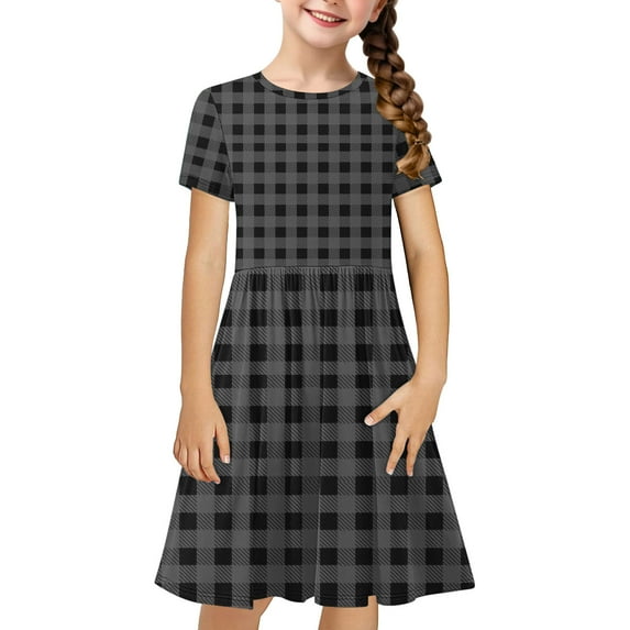 lulshou Girls' Dresses Toddler Kids Girls Cute Stripe Print Short Sleeve Stretchy Dress A Line Dress Dark Gray