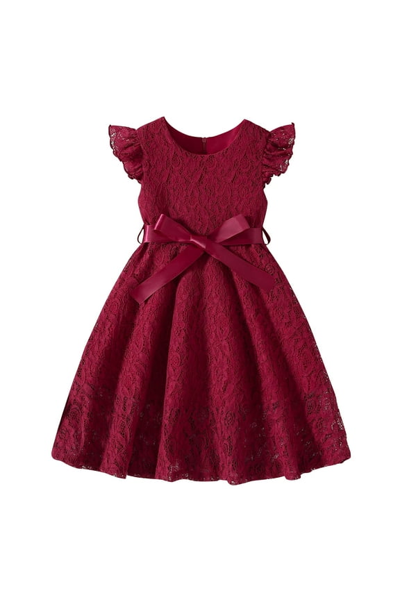 Girls' Dresses Toddler Kids Girls Fashion Cute Solid Color Lace Sleevedless Skirt Princess Dress Wine