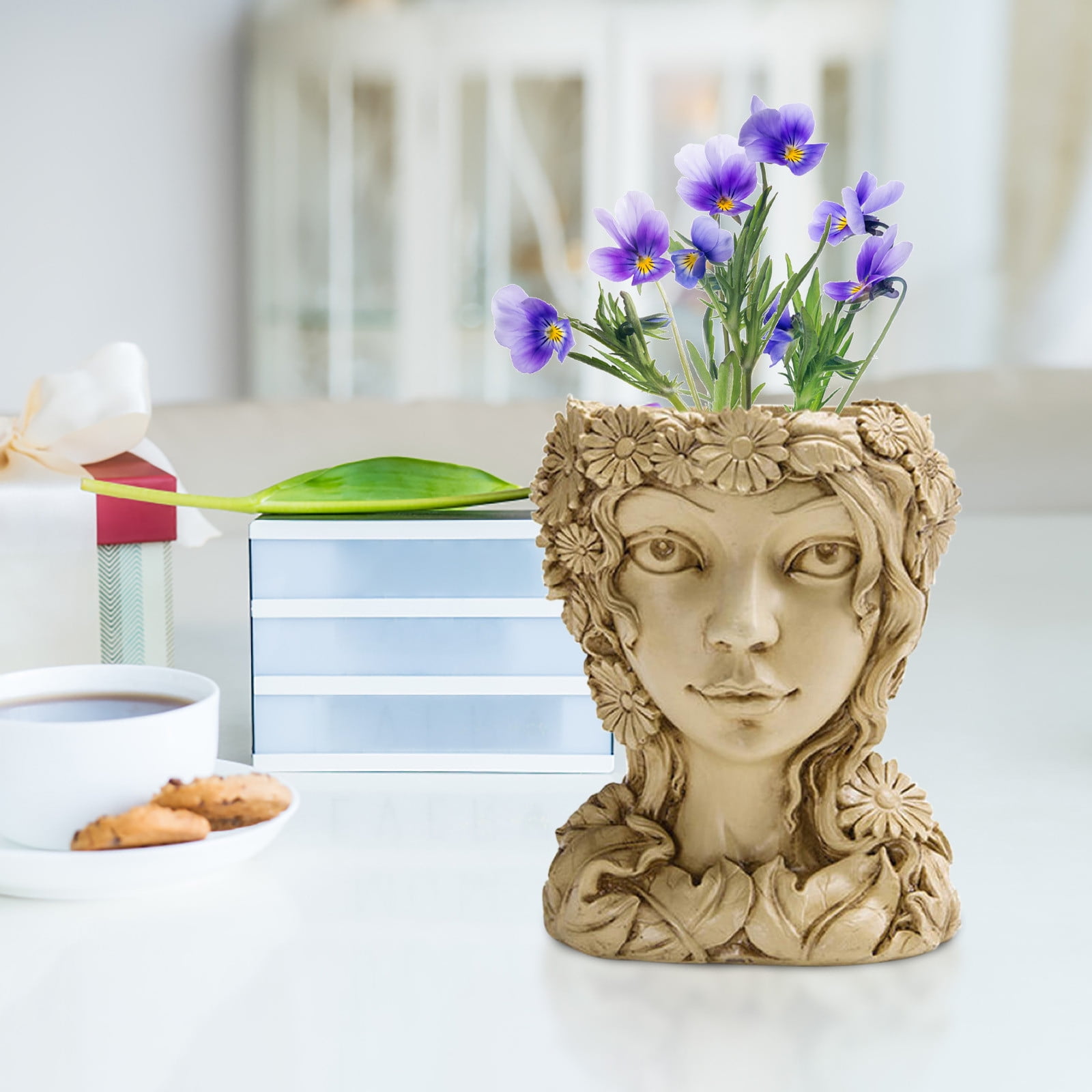lulshou Head Planter Face Flower Pot Decorative Girl Statue Planter Pot