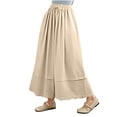 thumbnail image 1 of lulshou High Waisted Pants for Women Vintage Bohemian High-Waisted Wide-Leg Straight Pants - Elastic Waist, Plus Size Available, Ruffled Lace Leg, Versatile for Daily Wear, White, XXL, 1 of 5