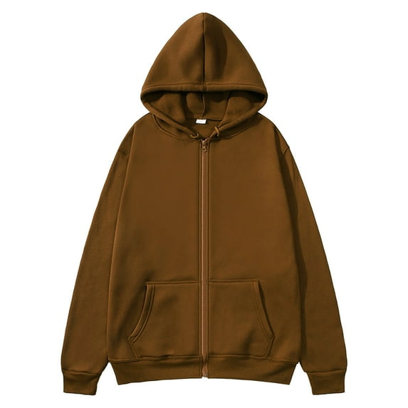 lulshou Hoodies for Men Solid Color Hooded Zip-Up Sweatshirt Long Sleeve Casual Fleece Pullover Jacket, Brown, L