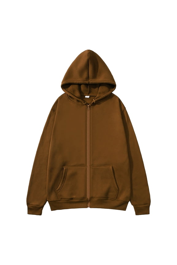 Hoodies for Men Solid Color Hooded Zip-Up Sweatshirt Long Sleeve Casual Fleece Pullover Jacket, Brown, M