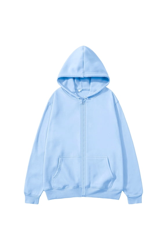 Hoodies for Men Solid Color Hooded Zip-Up Sweatshirt Long Sleeve Casual Fleece Pullover Jacket, Light Blue, XXXL