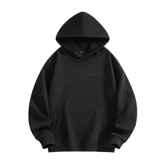 lulshou Hoodies for Men Solid Color Irregular Line Long Sleeve Hooded Pullover Hoodie Casual Daily Wear Mens Sweatshirt, Black, XL