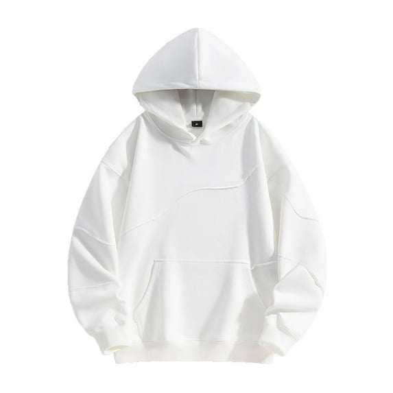 lulshou Hoodies for Men Solid Color Irregular Line Long Sleeve Hooded Pullover Hoodie Casual Daily Wear Mens Sweatshirt, White, M