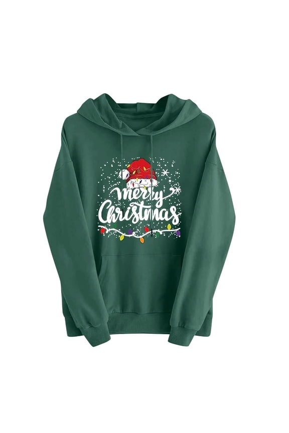 Hoodies for Women Christmas Print Sweatshirt Festive Holiday Long Sleeve Pullover for Family Gathering, Green, M