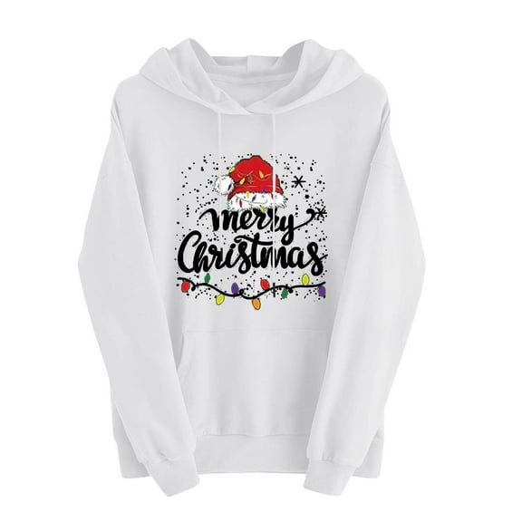 lulshou Hoodies for Women Christmas Print Sweatshirt Festive Holiday Long Sleeve Pullover for Family Gathering, White, XL