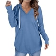 thumbnail image 1 of lulshou Hoodies for Women V-Neck Hooded Long Sleeve Fitness Sweatshirt Comfortable Wear with Drawstring, Blue, S, 1 of 8