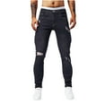 thumbnail image 1 of lulshou Jeans for Men Washed Ripped Stretch Denim Pants with Pockets Solid Color Slim Fit Tapered Leg Casual Trousers for Daily Wear, Black, 36, 1 of 5