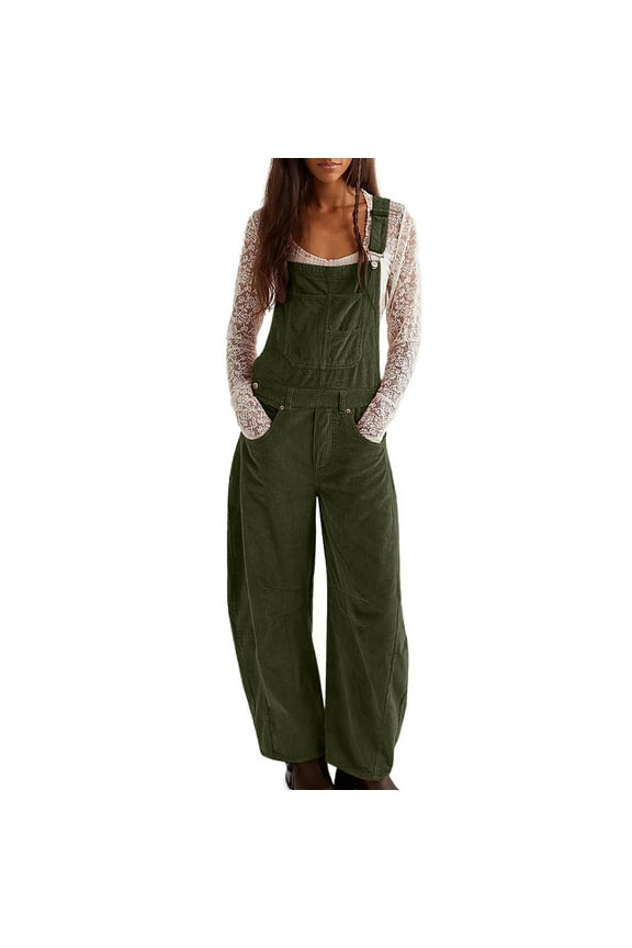 Jumpsuits for Women, Corduroy Overalls for Women Barrel Wide Leg Bib Corduroy Pants Women Romper Jumpsuit with Pockets Women's Jumpsuits, Rompers & Overalls, Green XXL