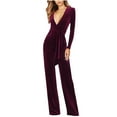 thumbnail image 1 of lulshou Jumpsuits for Women, Women Sexy Strapless Color Block Botton Off The Shoulder Long Sleeve Jumpsuit Wide Leg Pants Rompers Women's Jumpsuits, Rompers & Overalls, Wine M, 1 of 5