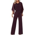 thumbnail image 1 of lulshou Jumpsuits for Women, Women V-neck Fashion Color High Waist Lace Up Jumpsuit Straight Tube Pants Women's Jumpsuits, Rompers & Overalls, Wine XL, 1 of 6