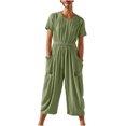 thumbnail image 1 of lulshou Jumpsuits for Women, Women's Casual Loose Pocket Strap Cotton and Linen Jumpsuit Short Sleeve Sling Jumpsuitit Women's Jumpsuits, Rompers & Overalls, Green S, 1 of 7