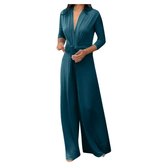 lulshou Jumpsuits for Women, Women's Solid Color Fashionable Casual Twisted Wide Leg Temperament Commuting Sexy Jumpsuit Women's Jumpsuits, Rompers & Overalls, Green XL