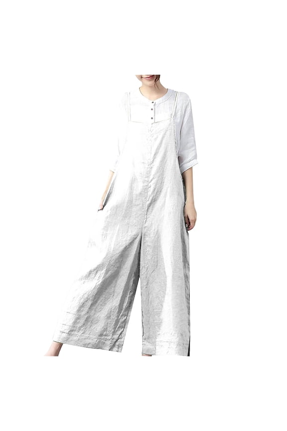 Jumpsuits for Women, Women's Summer New Women's Casual Color Collar Loose Suspenders Jumpsuit Women's Jumpsuits, Rompers & Overalls, White XXL