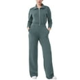 thumbnail image 1 of lulshou Jumpsuits for Women, Womens Casual Long Sleeve Zipper Turn-down Collar Bodycon Solid Wide Legging Jumpsuit Rompers with Pocket Women's Jumpsuits, Rompers & Overalls, Light Blue M, 1 of 5