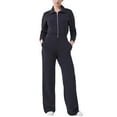 thumbnail image 1 of lulshou Jumpsuits for Women, Womens Casual Long Sleeve Zipper Turn-down Collar Bodycon Solid Wide Legging Jumpsuit Rompers with Pocket Women's Jumpsuits, Rompers & Overalls, Navy L, 1 of 5