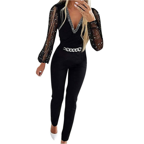 lulshou Jumpsuits for Women, Women Jumpsuit Pajamas Casual V Neck Long Sleeve Comfortable Long Pants Women's Jumpsuits, Rompers & Overalls, S