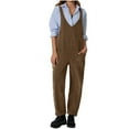 thumbnail image 1 of lulshou Jumpsuits for Women, Women'S Winter Solid Color V-Neck Pocket and Fleece Romper Suspenders Women's Jumpsuits, Rompers & Overalls, Brown L, 1 of 9