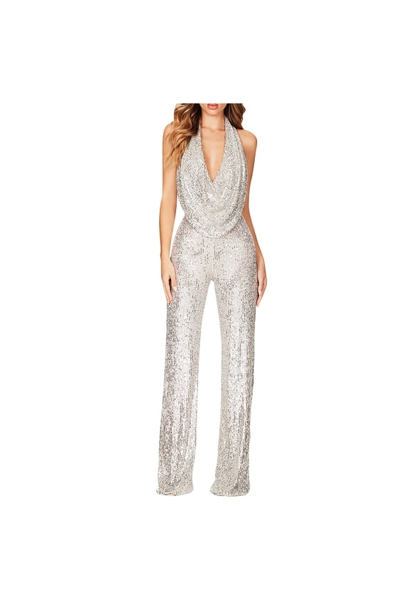 Jumpsuits for Women, Women Sequin Color Short-sleeved Casual Jumpsuit Women's Jumpsuits, Rompers & Overalls, XXL