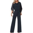 thumbnail image 1 of lulshou Jumpsuits for Women, Women V-neck Fashion Color High Waist Lace Up Jumpsuit Straight Tube Pants Women's Jumpsuits, Rompers & Overalls, Navy S, 1 of 6