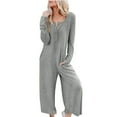 thumbnail image 1 of lulshou Jumpsuits for Women, Women's Casual Button Long Sleeved Color Wide-leg Jumpsuits Lady Jumpsuit Women's Jumpsuits, Rompers & Overalls, Gray S, 1 of 8