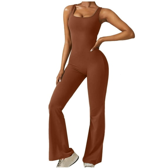 lulshou Jumpsuits for Women, Women's Sexy Backless Fashion Tight Casual Hollow Fitness Yoga Jumpsuit Women's Jumpsuits, Rompers & Overalls, Khaki S