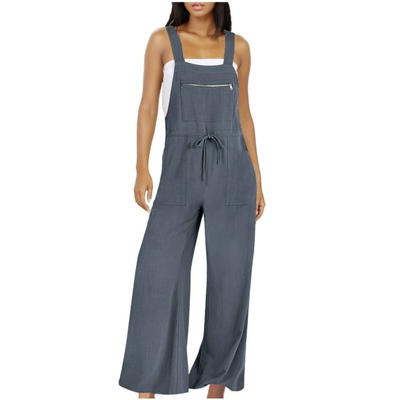 lulshou Jumpsuits for Women, Women's Sleeveless Loose Overalls Rompers Linen Wide Leg Jumpsuits Women's Jumpsuits, Rompers & Overalls, Dark Gray XXL