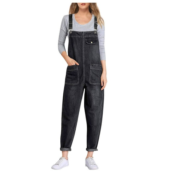 lulshou Jumpsuits for Women, Women's Summer Casual Pocket Romper Long Playsuit Strap Button Jumpsuit Women's Jumpsuits, Rompers & Overalls, Gray XXXL