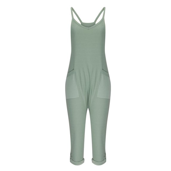 lulshou Jumpsuits for Women, Women's Summer Casual Pocket Romper Long Playsuit Strap Button Jumpsuit Women's Jumpsuits, Rompers & Overalls, Green S