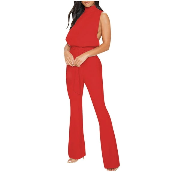 lulshou Jumpsuits for Women, Womens Fashion Color Color Romper Casual Sleeveless Jumpsuit Pants Women's Jumpsuits, Rompers & Overalls, Red XL