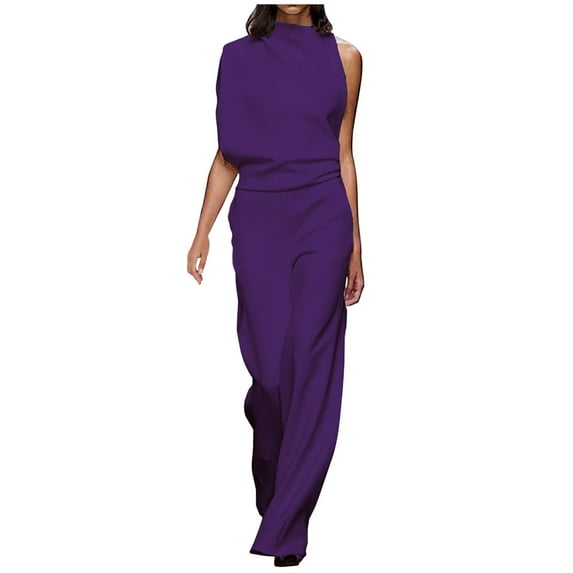 lulshou Jumpsuits for Women, Womens Fashion Summer Solid Casual Pocket Sleeveless Suspender Jumpsuit Women's Jumpsuits, Rompers & Overalls, Purple M