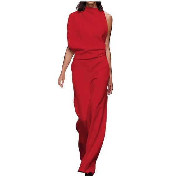 lulshou Jumpsuits for Women, Womens Fashion Summer Solid Casual Pocket Sleeveless Suspender Jumpsuit Women's Jumpsuits, Rompers & Overalls, Red XL