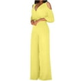 thumbnail image 1 of lulshou Jumpsuits for Women, Womens Fashion Wide Leg Pants Solid Short Sleeve V-Neck Jumpsuits Women's Jumpsuits, Rompers & Overalls, Yellow L, 1 of 5