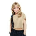 thumbnail image 1 of lulshou Kids T-Shirt Girls Motion Fashionable and Cute Round Neck Short Sleeve Top Summer Tops Khaki, 1 of 6