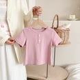 thumbnail image 1 of lulshou Kids T-Shirt Toddler Kids Boys Girls Fashion Cute Solid Color Soft Button Short Sleeve Bottom Top Summer Tops Purple, 1 of 6