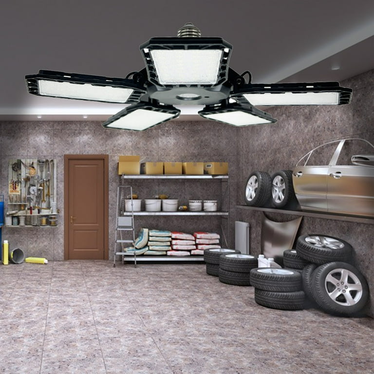 lulshou LED Garage Lights Deformable LED Garage Ceiling Lights With Adjustables Panels LED Shop Lights For Garage Workshop Basement Support E26 E27