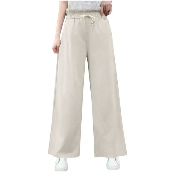 lulshou Linen Pants Women Cotton-Linen High-Waisted Draping Pants Relaxed Straight-Leg Cropped Casual Style Pants, White, XXL